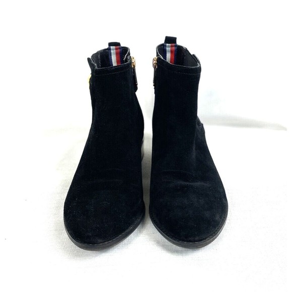 Tommy Hilfiger Women’s Bootie Black Size 10M Suede Boots Chelsea Gold Hardware - Picture 2 of 16
